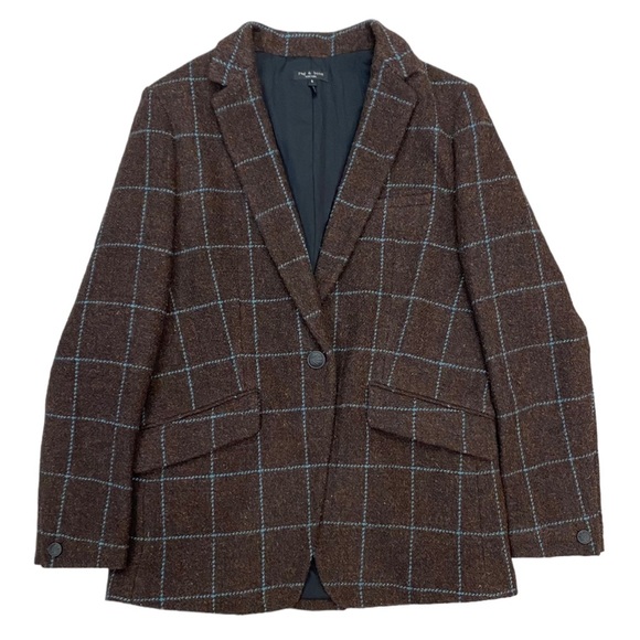 NWOT Rag & Bone Margot Windowpane Plaid Wool Blazer Brown Teal Size 6 - Picture 4 of 12
